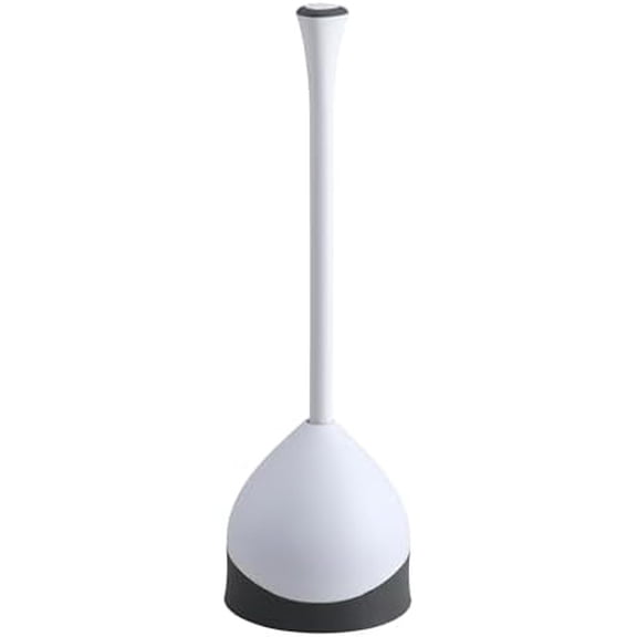 Toilet Plunger with Hideaway Holder Caddy Heavy-Duty Compact Design with Non-Skid Rubber Base for Bathroom Convenient Storage Toilet Unclogger, 6.5x19.5-Inch, White