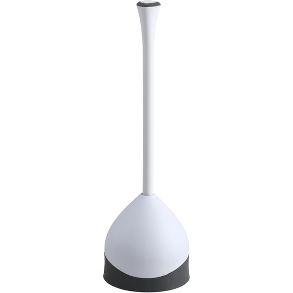 Toilet Plunger with Hideaway Holder Caddy Heavy-Duty Compact Design with Non-Skid Rubber Base for Bathroom Convenient Storage Toilet Unclogger, 6.5x19.5-Inch, White