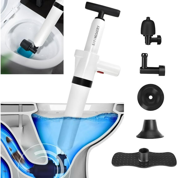 Toilet Plunger, High Pressure Air Drain Blaster Gun Powerful Air Drain Blaster with Visual Barometer, 5 Heads for Bathroom Kitchen Floor Drain Sink Clogged Pipe