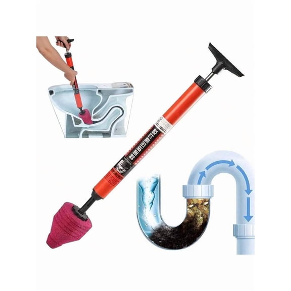 Toilet Plunger High Pressure Vacuum Pump Heavy Duty Drain Unblocker for Clogged Bathroom Toilets and Sinks with Ergonomic Handle and Rubber Suction Cup 1pc