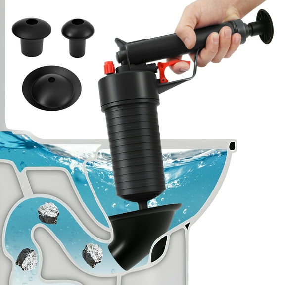 Toilet Plunger Set with 4 Unclogging Heads Efficient Air Plunger Reusable Toilet Drain Clog Remover Practical Drain Clog Remover Tool for Sink Toilet Bathroom Shower Clogged Pipe