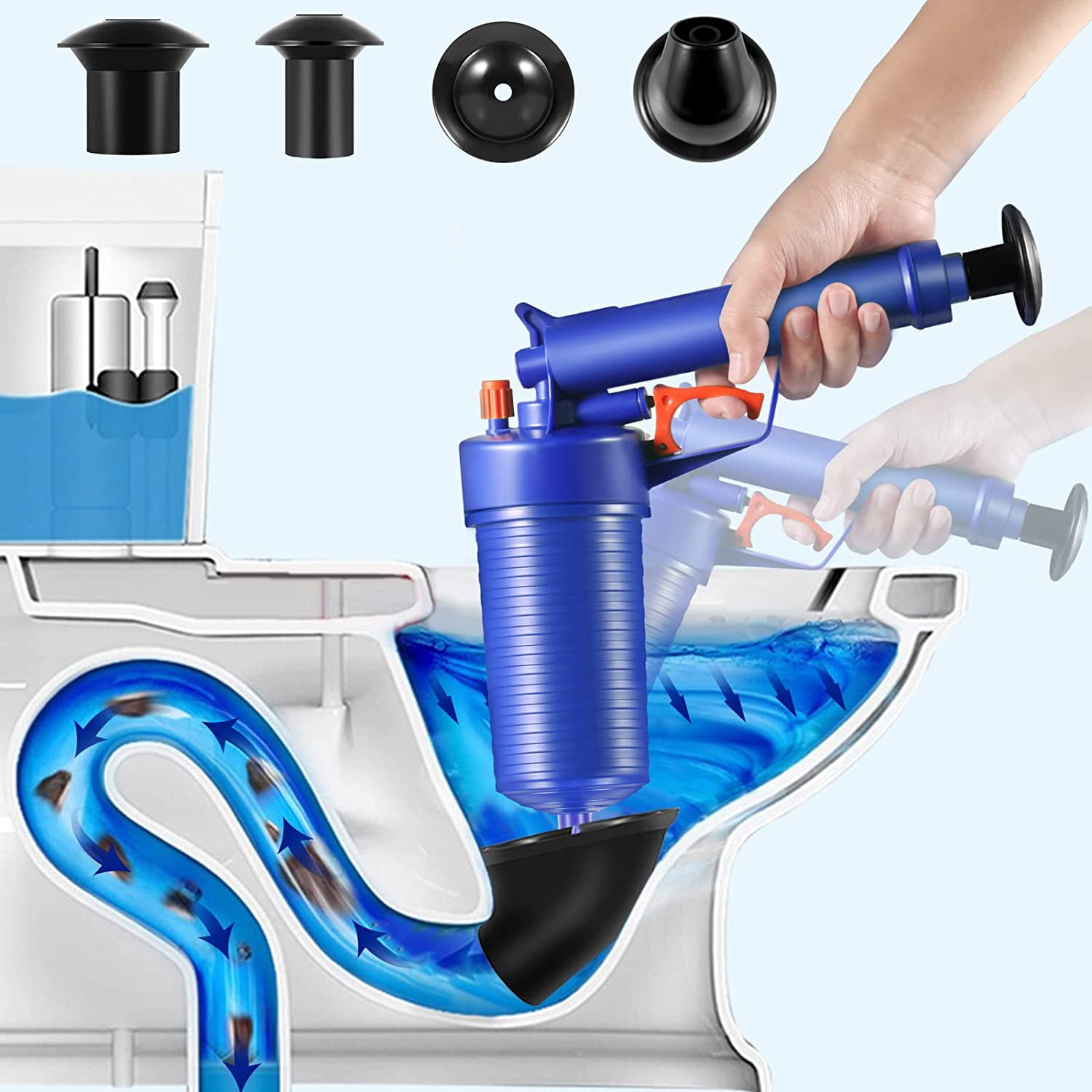 Toilet Plunger Set, Air Drain Blaster, Sink Plunger, Drain Clog Remover Tool, High Pressure