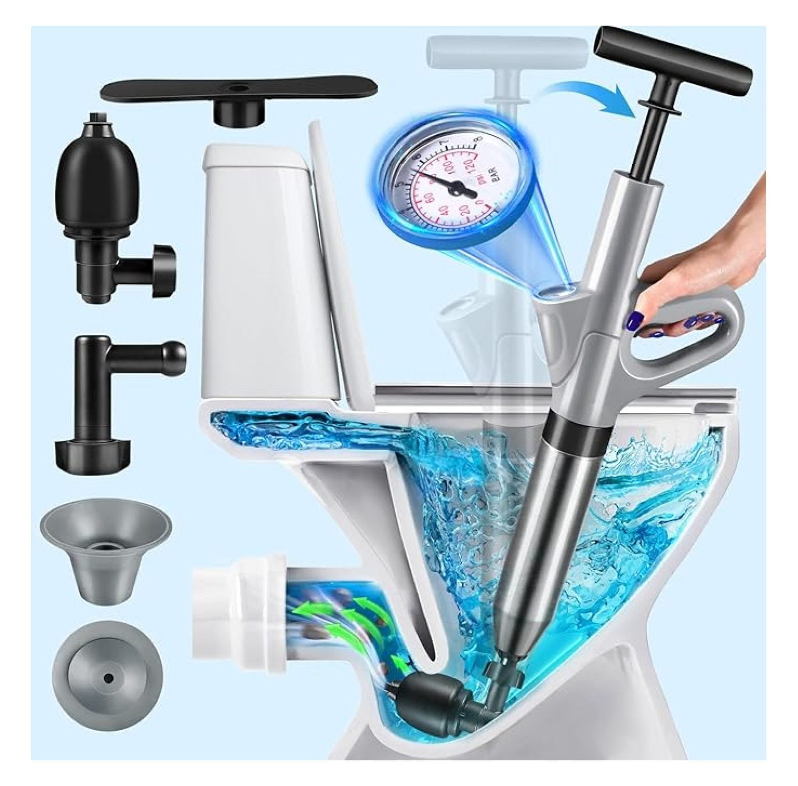 Aazon.co: Luney Toilet Plunger, Snake Drain Clog Reover Tool, High Pressure Air Drain Blaster