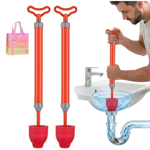Toilet Plunger Tool, High-Pressure Unclogger for Sink, Shower & Bathroom Drain - All-Purpose Drain Cleaner, Faster Than a Plunger(XX-2pcs)