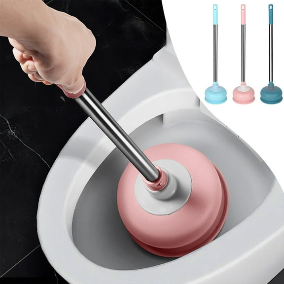 Toilet Plunger | Vacuum Suction Rubber | Reinforced Construction for Easy Unclogging Drain Clog Removal | Dark Blue Pink Blue | 1pc | 15x53cm | Home Office Hotel