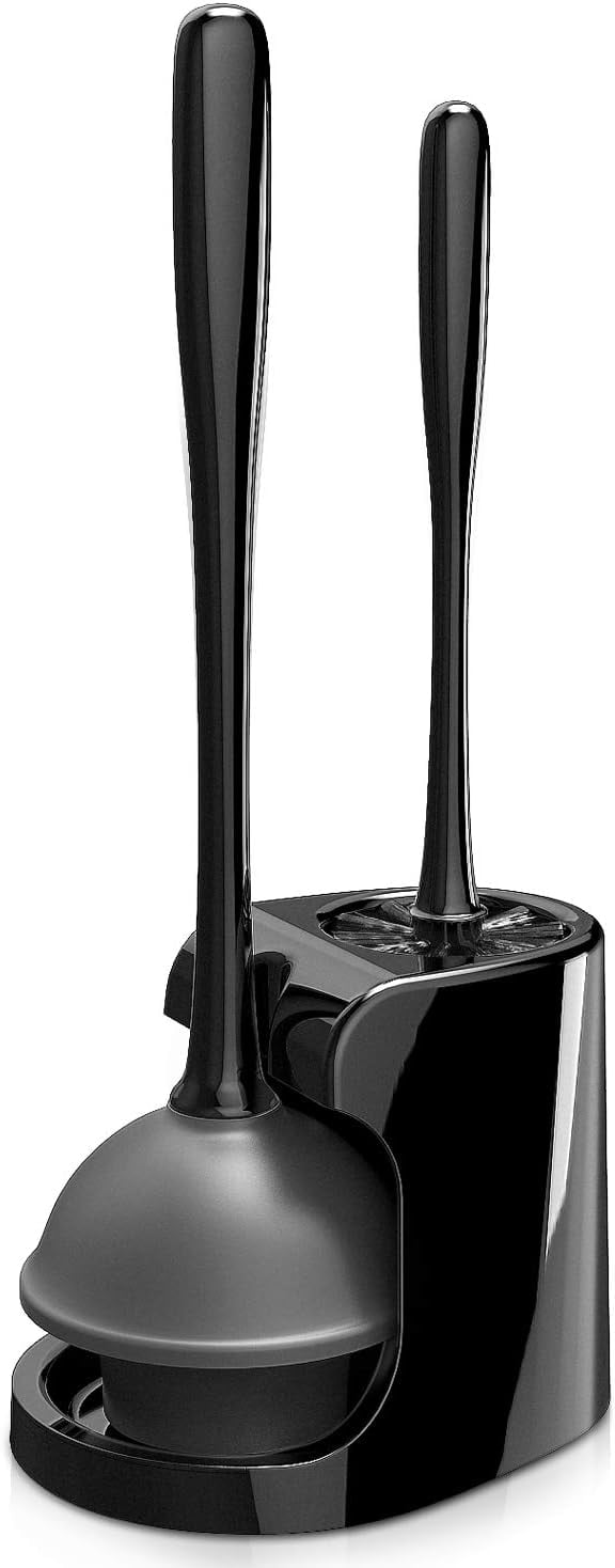 Black 2-in-1 Toilet Plunger and Brush Set with Holder