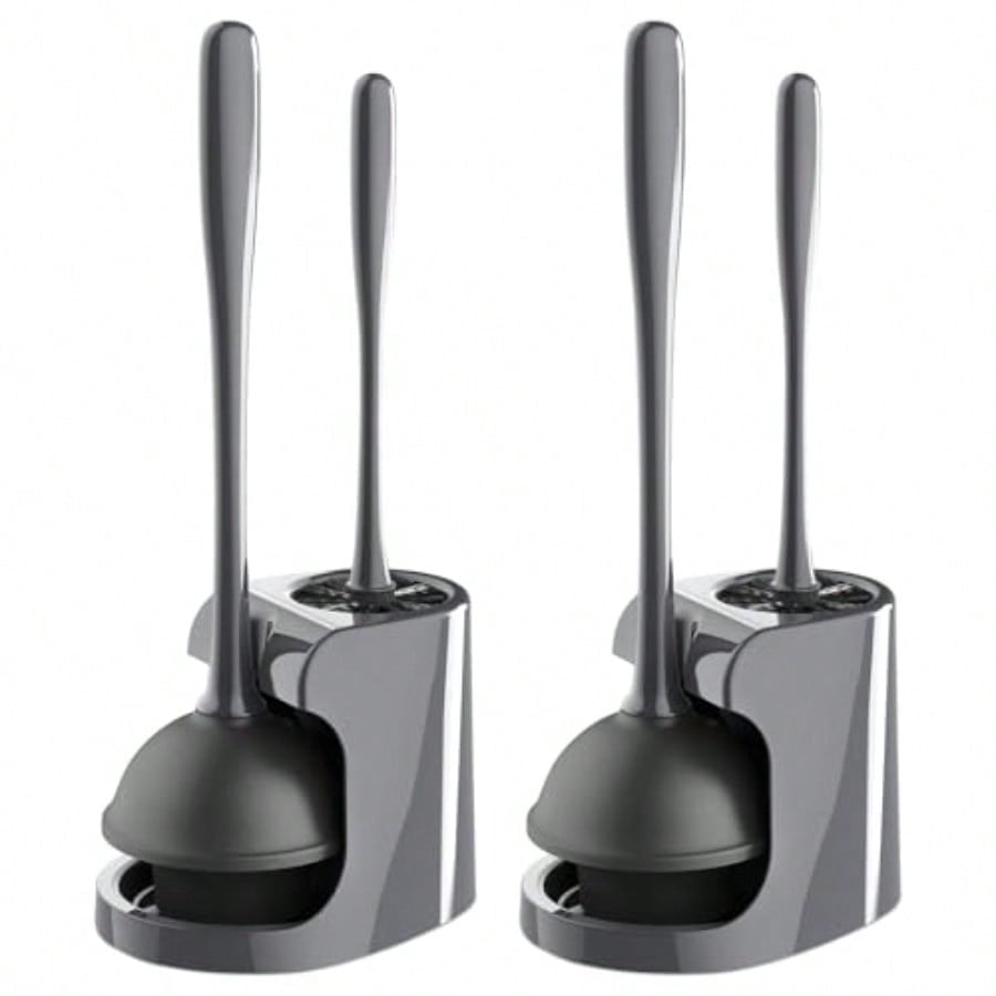 Toilet Plunger and Bowl Brush Combo for Bathroom Cleaning Gray 2 Sets