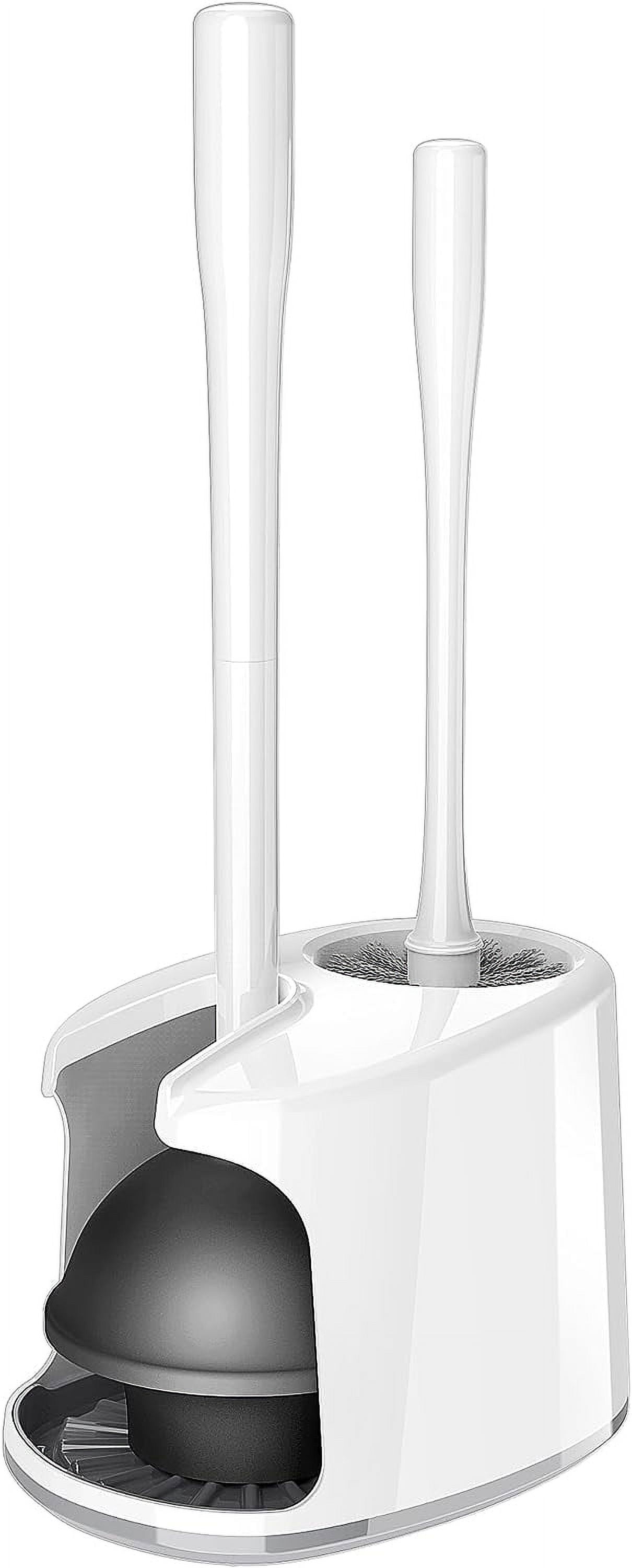 Toilet Plunger and Bowl Brush with Holder, Heavy Duty Toilet Brush and Plunger Set for Bathroom Cleaning, White, 1 Set