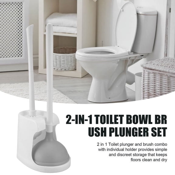 Toilet Plunger and Brush 2-In-1 Toilet Bowl Brush Plunger Set with Holder for Bathroom Cleaning Tools Combo with Stand A