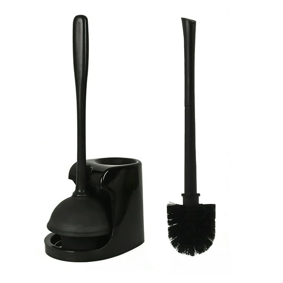 GARITIN Plunger and Toilet Brush Set with Holder, 2 in 1 Toilet Plunger and Brush Combo for Bathroom Cleaning, Black