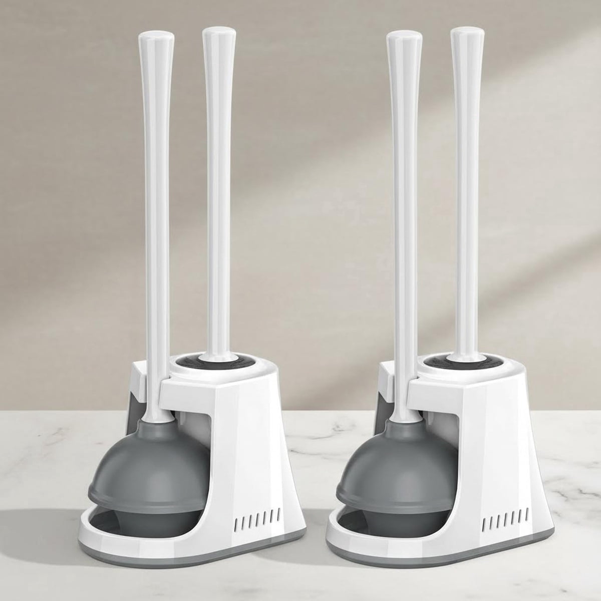 Toilet Plunger and Brush Set with Ventilated Holder, 2-in-1 Combo for Bathroom Cleaning