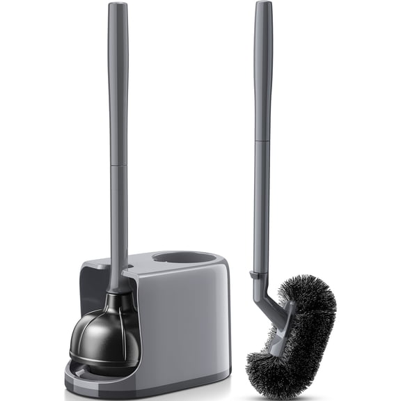 Toilet Plunger and Brush with Holder, Bowl Brush and Heavy Duty Toilet Plunger Set, 2-in-1 Bathroom Cleaning Combo