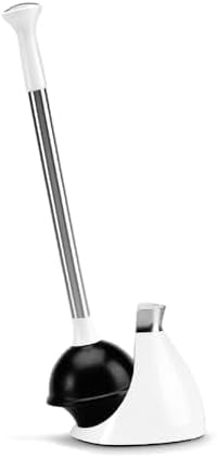 Toilet Plunger and Caddy, Stainless Steel, White