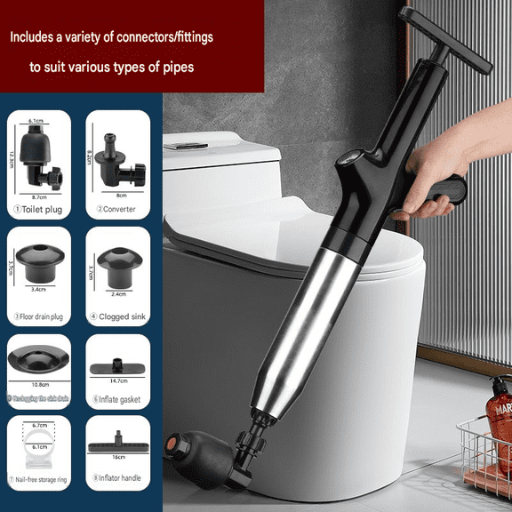 Toilet Plunger and Drain Snake, High Pressure Air Drain Blaster Toilet Auger Clog Remover for Bathroom Sink & Bathtub