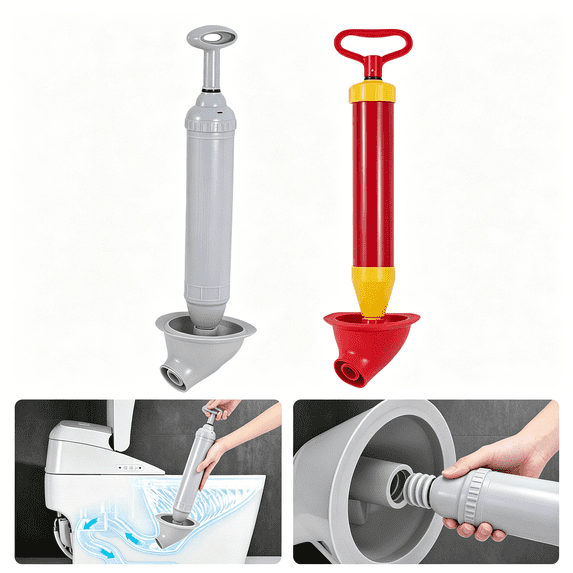 Toilet Plunger with Pointed Tip, Sink and Drain Unclogging Tool, Rubber Suction Cup for Clog Removal 19 Inch Gray