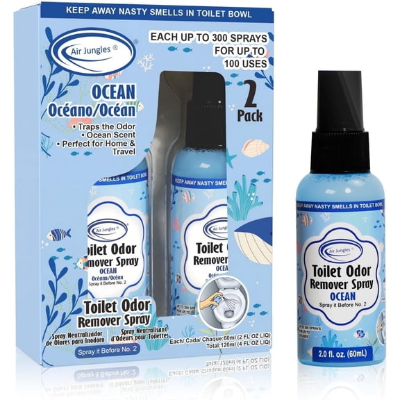 Toilet Poop Spray 2 Fl Oz (2 Count), Ocean Scent, Before You Go Oder Deodorizer Up to 200 Uses, with Essential Oils for Bathroom, Home, Travel, Office and School -TSA Approved Size