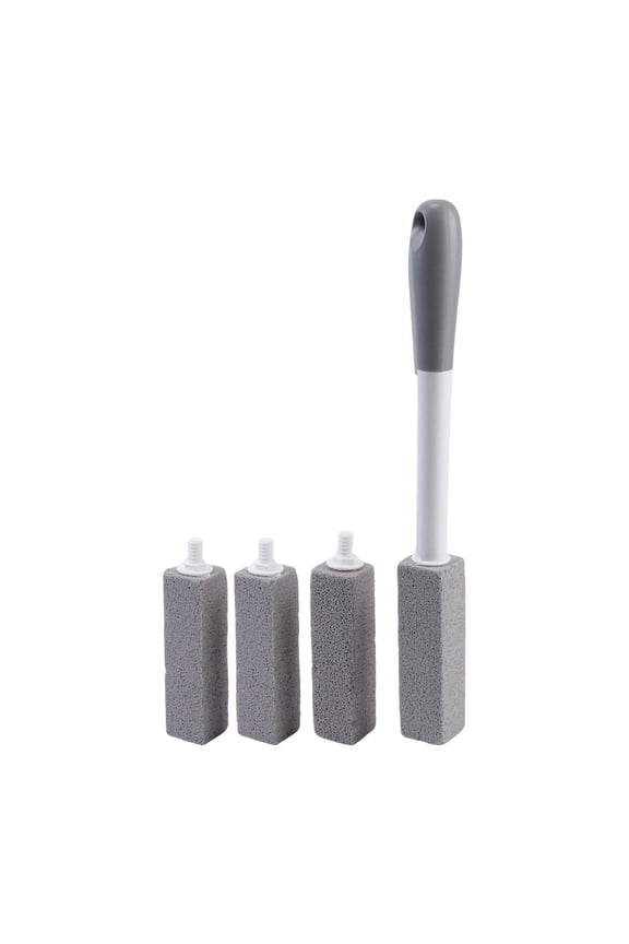 Toilet Pumice Stone with Long Handle,1 Cleaning Handle, 4 No Touch Replaceable Piedra Pomez for Cleaning Toilets, Swimming Pools, Sinks Gray
