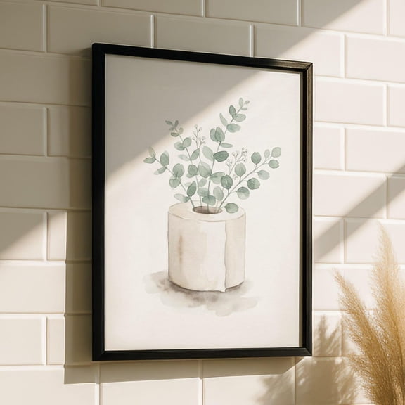 Toilet Roll Art, Eucalyptus Bathroom Wall Art, Unframed Paper Poster 8x10in