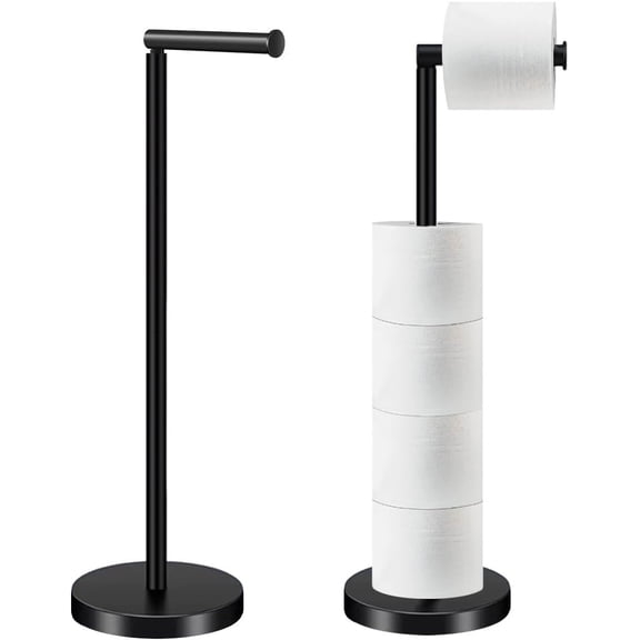 Toilet Roll Holder Free Standing with HEAVY BASE,Premium Toilet Roll Stand,Stainless Steel loo roll holder for Bathroom 2 in 1 Holder and Storage for 5 Rolls,2 Pack
