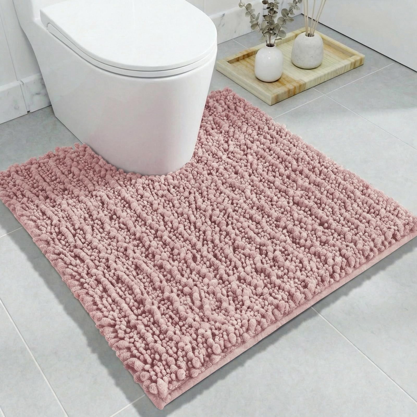 Toilet Rug 24x24 Inch - Pink U-shaped Bathroom Floor Mat Soft Shaggy ...