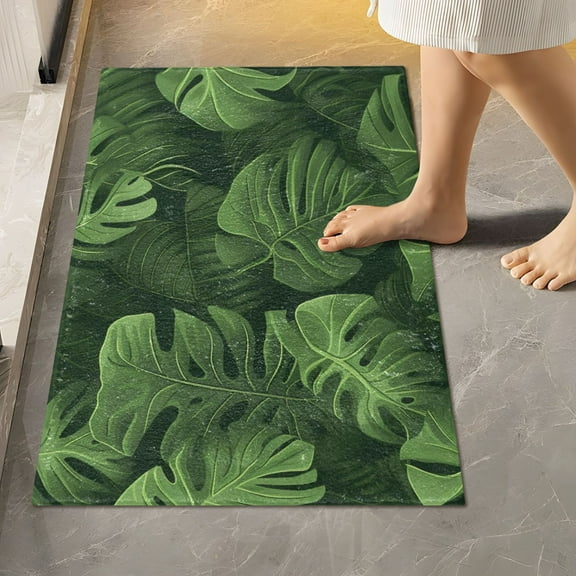 Toilet Rug Rectangle Bathroom Rugs Non-Slip Soft Plush Machine Washable Contour Bath Mat 3d Monstera Leaves 24x16