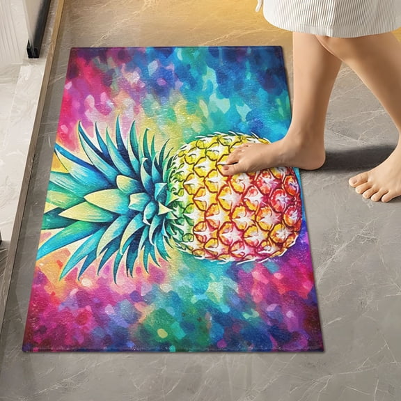 Toilet Rug Rectangle Bathroom Rugs Non-Slip Soft Plush Machine Washable Contour Bath Mat 3d Pineapple 24x16