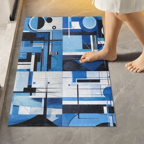 Toilet Rug Rectangle Bathroom Rugs Non-Slip Soft Plush Machine Washable Contour Bath Mat Abstract Blue Black White Painting 24x16