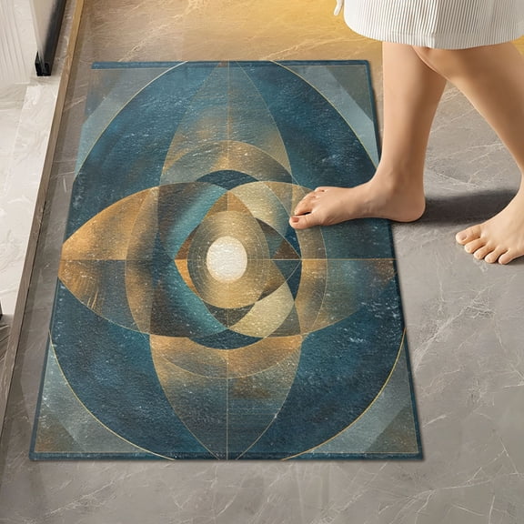 Toilet Rug Rectangle Bathroom Rugs Non-Slip Soft Plush Machine Washable Contour Bath Mat Abstract Clear Cerulean Geometric 24x16