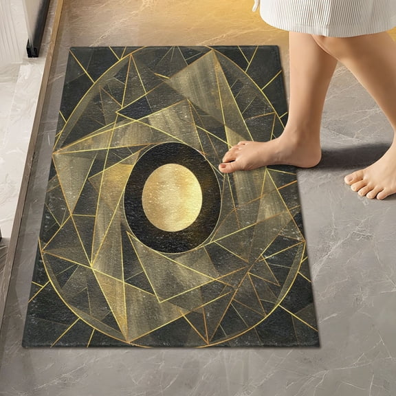 Toilet Rug Rectangle Bathroom Rugs Non-Slip Soft Plush Machine Washable Contour Bath Mat Abstract Khaki Light Geometric 24x16