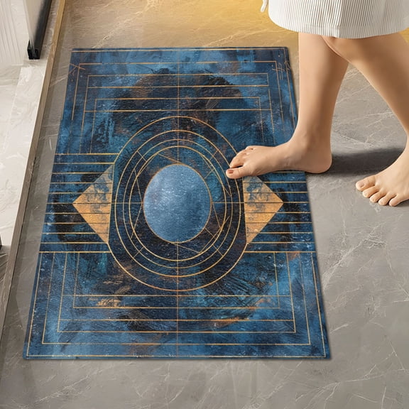 Toilet Rug Rectangle Bathroom Rugs Non-Slip Soft Plush Machine Washable Contour Bath Mat Abstract Moon Blue Geometric 24x16