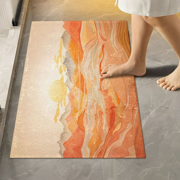 Toilet Rug Rectangle Bathroom Rugs Non-Slip Soft Plush Machine Washable Contour Bath Mat Abstract Mountains and Sun 24x16