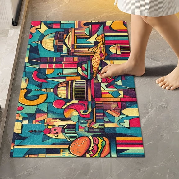 Toilet Rug Rectangle Bathroom Rugs Non-Slip Soft Plush Machine Washable Contour Bath Mat Abstract Skyline 24x16