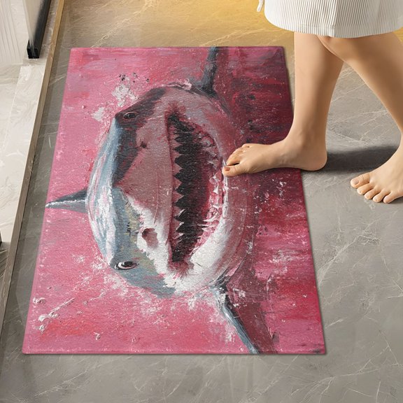 Toilet Rug Rectangle Bathroom Rugs Non-Slip Soft Plush Machine Washable Contour Bath Mat Aggressive Shark 24x16