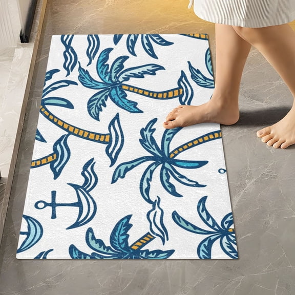 Toilet Rug Rectangle Bathroom Rugs Non-Slip Soft Plush Machine Washable Contour Bath Mat Anchor Wave Tree 24x16