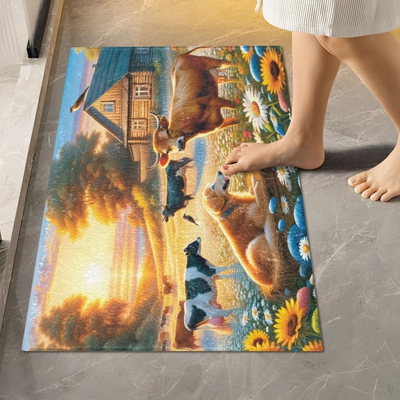 Toilet Rug Rectangle Bathroom Rugs Non-Slip Soft Plush Machine Washable Contour Bath Mat Animals on Wild Field at Sunset 24x16