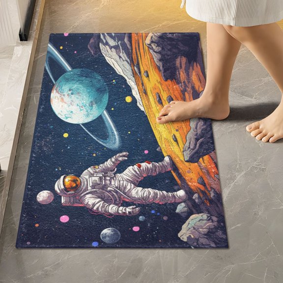 Toilet Rug Rectangle Bathroom Rugs Non-Slip Soft Plush Machine Washable Contour Bath Mat Astronaut Walk on Planet 24x16