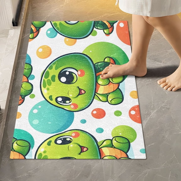 Toilet Rug Rectangle Bathroom Rugs Non-Slip Soft Plush Machine Washable Contour Bath Mat Baby Turtle and Ball 24x16