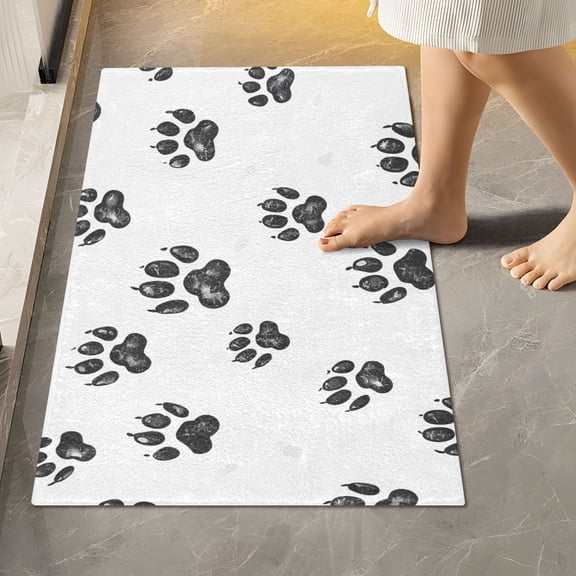 Toilet Rug Rectangle Bathroom Rugs Non-Slip Soft Plush Machine Washable Contour Bath Mat Bear Paw 24x16