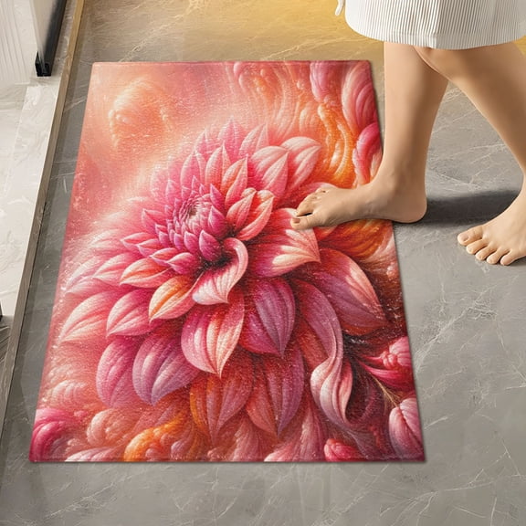 Toilet Rug Rectangle Bathroom Rugs Non-Slip Soft Plush Machine Washable Contour Bath Mat Beautiful Dahlia Flower 24x16