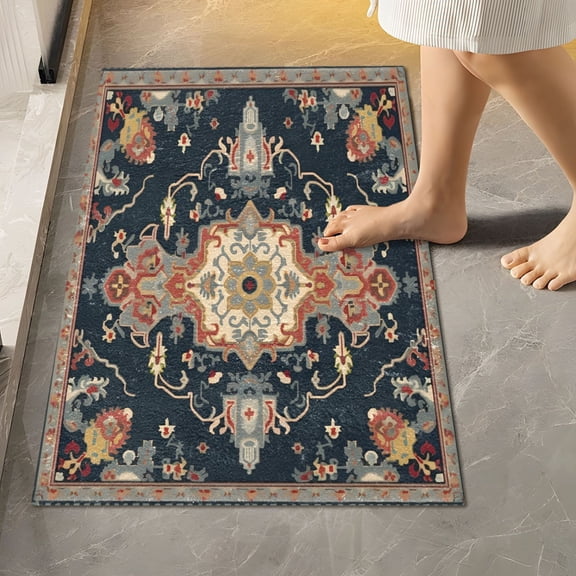 Toilet Rug Rectangle Bathroom Rugs Non-Slip Soft Plush Machine Washable Contour Bath Mat Beautiful Mandala 24x16
