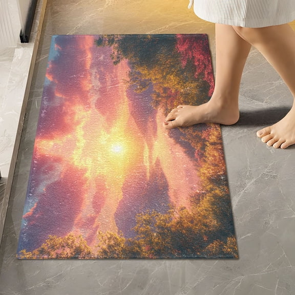 Toilet Rug Rectangle Bathroom Rugs Non-Slip Soft Plush Machine Washable Contour Bath Mat Beautiful Sunrise over Mountains 24x16