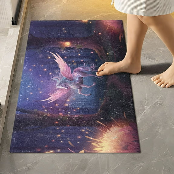 Toilet Rug Rectangle Bathroom Rugs Non-Slip Soft Plush Machine Washable Contour Bath Mat Beautiful Unicorn in Forest 24x16