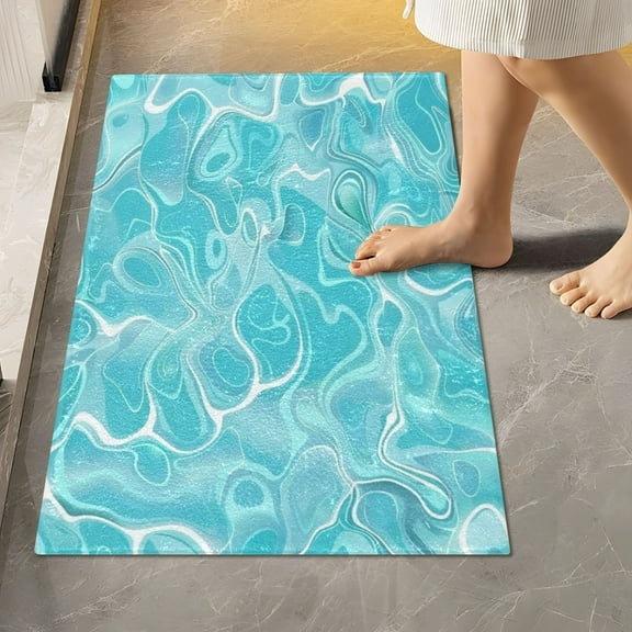 Toilet Rug Rectangle Bathroom Rugs Non-Slip Soft Plush Machine Washable Contour Bath Mat Beautiful Wave 24x16