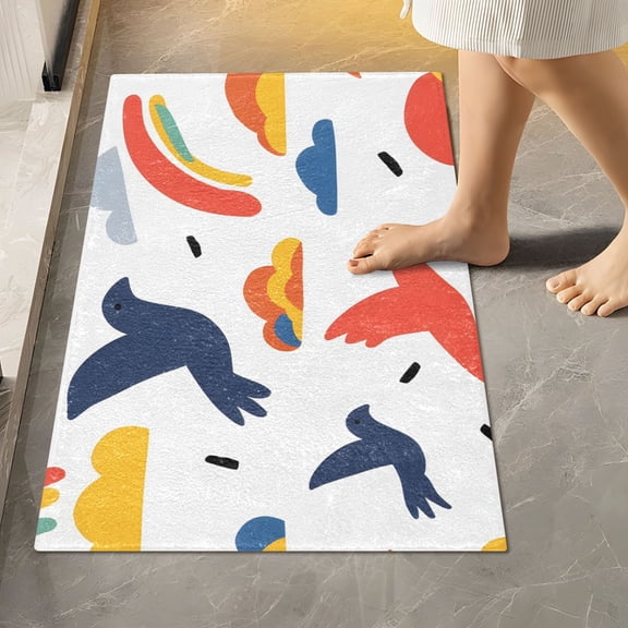 Toilet Rug Rectangle Bathroom Rugs Non-Slip Soft Plush Machine Washable Contour Bath Mat Bird Silhouette and Clouds 24x16