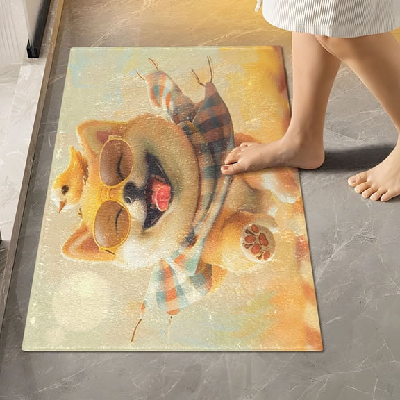 Toilet Rug Rectangle Bathroom Rugs Non-Slip Soft Plush Machine Washable Contour Bath Mat Bird on Cute Dog Head 24x16