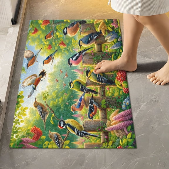 Toilet Rug Rectangle Bathroom Rugs Non-Slip Soft Plush Machine Washable Contour Bath Mat Birds Play in Forest 24x16