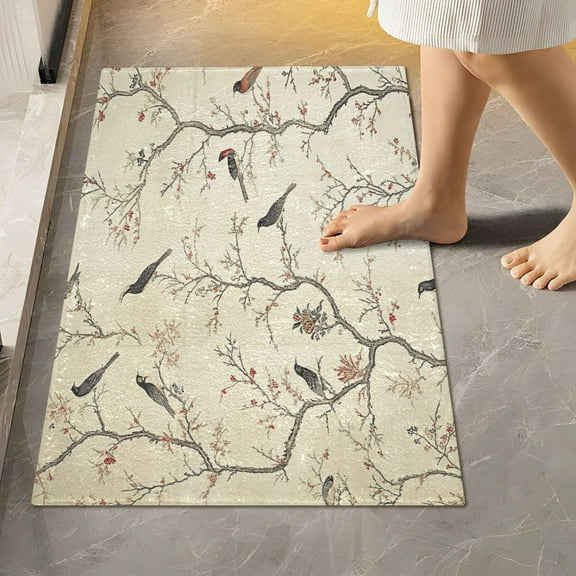 Toilet Rug Rectangle Bathroom Rugs Non-Slip Soft Plush Machine Washable Contour Bath Mat Birds on Tree Branch 24x16