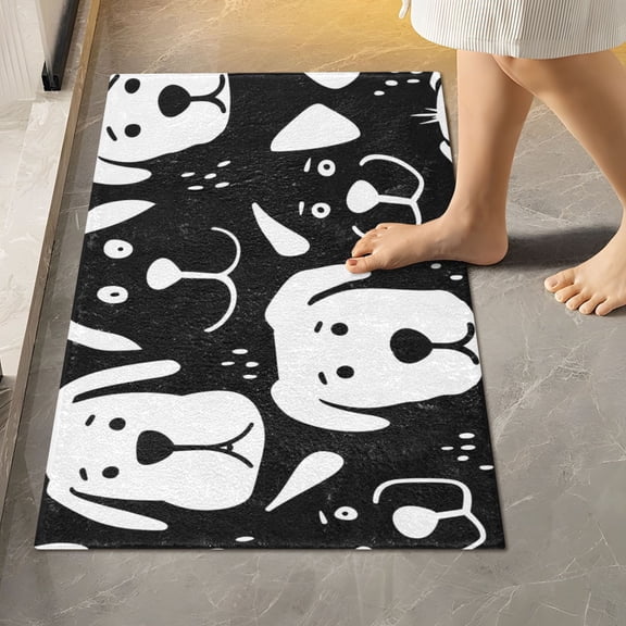 Toilet Rug Rectangle Bathroom Rugs Non-Slip Soft Plush Machine Washable Contour Bath Mat Black White Dog Face 24x16