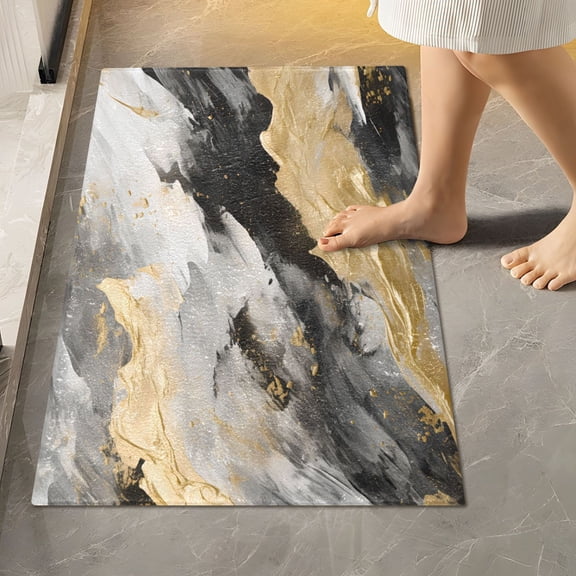 Toilet Rug Rectangle Bathroom Rugs Non-Slip Soft Plush Machine Washable Contour Bath Mat Black White Gold Marble 24x16