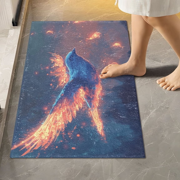 Toilet Rug Rectangle Bathroom Rugs Non-Slip Soft Plush Machine Washable Contour Bath Mat Blue Bird with Lighte Feathers 24x16